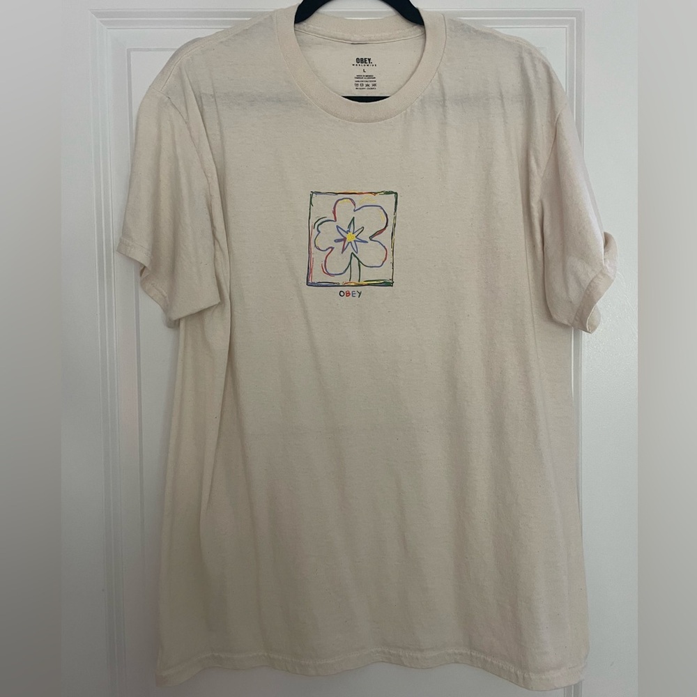 Obey Cream Short-Sleeve Tee with Floral Square Graphic